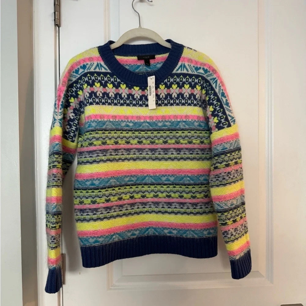 J. Crew Multicolor Fair Isle Patterned Crew Neck Wool Sweater NWT